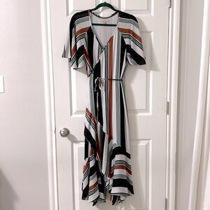 Gibson & Latimer fall tone striped high low wrap dress - size M - fits like a L